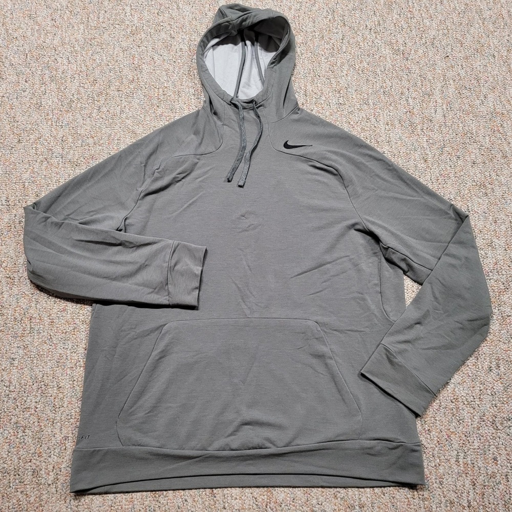 Nike Hoodie Mens XL Gray Dri-Fit Training Gym Workout Pullover Activewear Swoosh